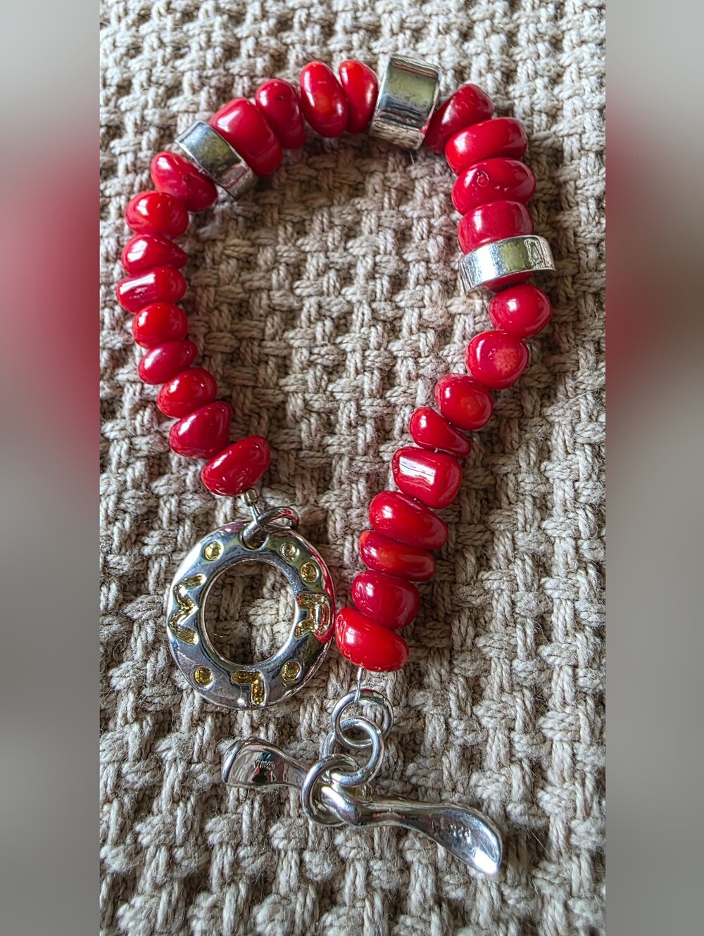 RLM Studio ROBERT LEE MORRIS Sterling Silver .925 CORAL Toggle Bracelet
